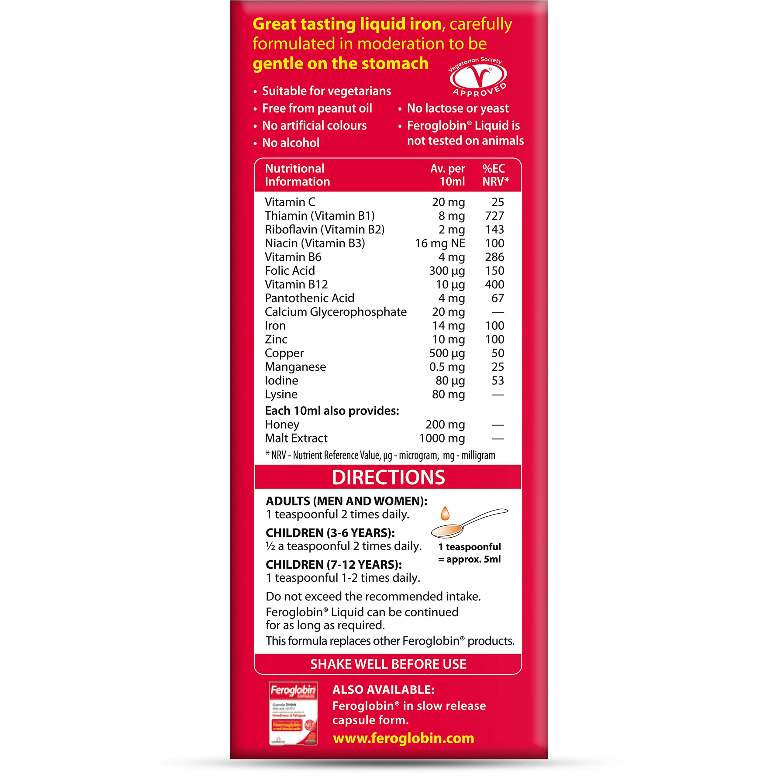 Feroglobin Gentle Iron and Nutrient Liquid, Reduce Tiredness & Fatigue Maintain Health, 500 ml - Damaged Box - BBE 09/2027