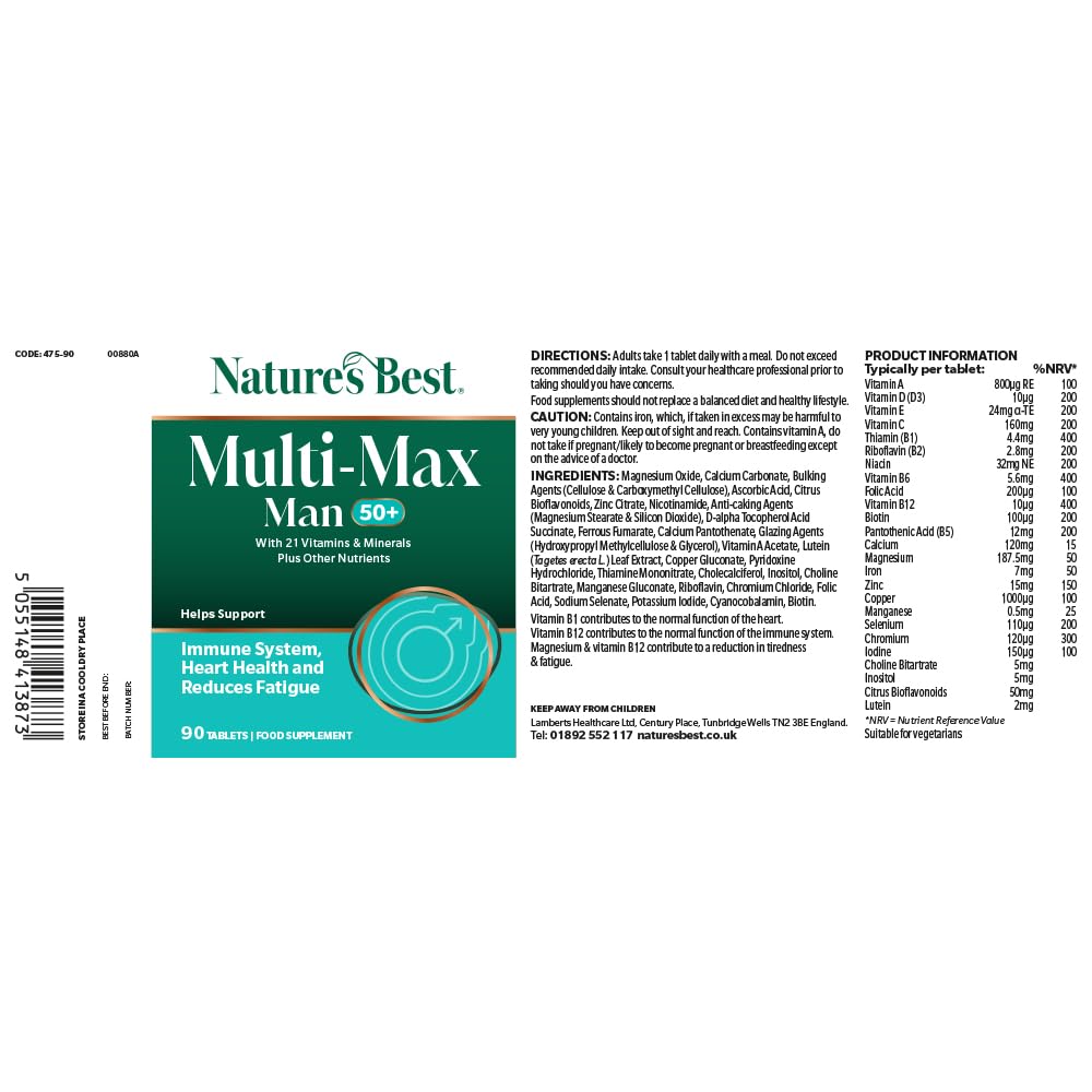 Nature's Best Multi, Max Man 50+ Multivitamin, 90 Tablets - New - BBE 04/2027