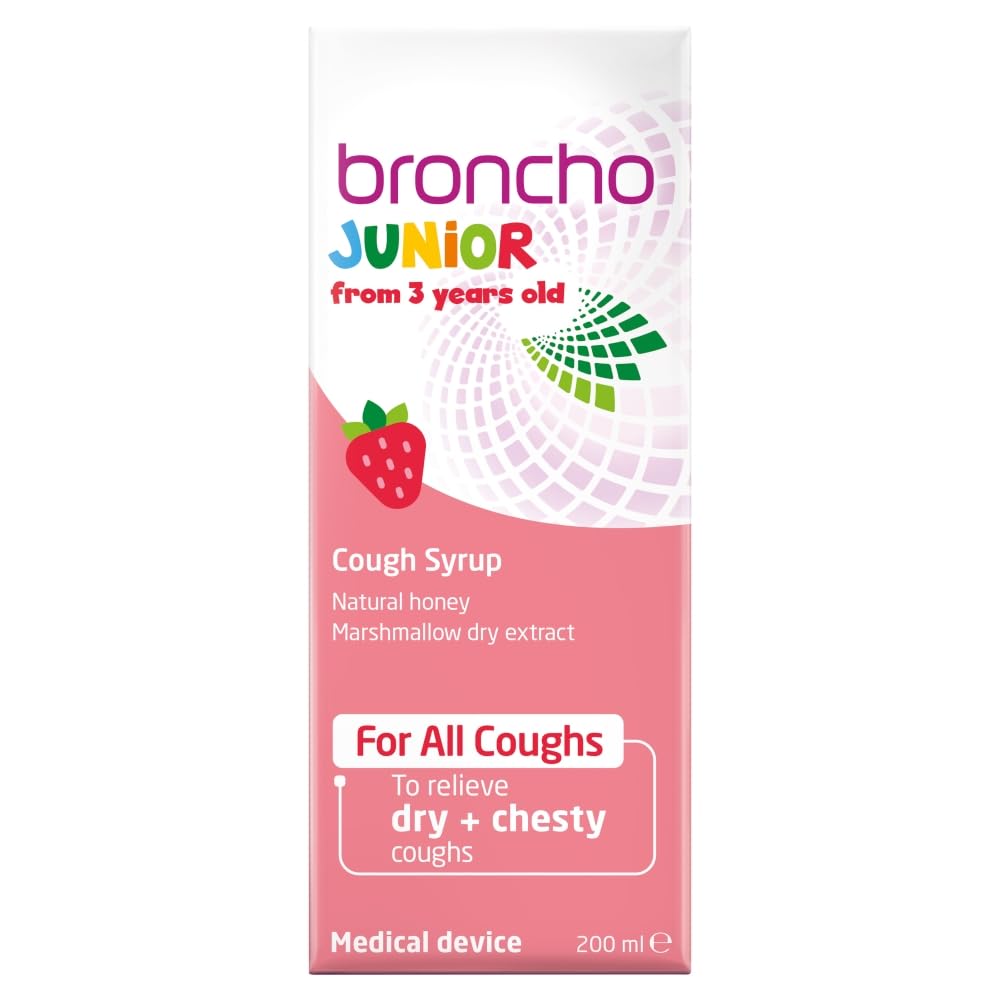 Bronchostop Junior Cough Syrup (200ml - 3 to 11 Years) - Cough Medicine For Children - Non Drowsy Cough Syrup for Kids - For Throat Mucus & Relief from Dry & Chesty Coughs - Alcohol Free - New - BBE 02/2027
