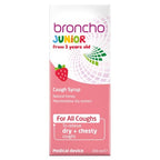 Bronchostop Junior Cough Syrup (200ml - 3 to 11 Years) - Cough Medicine For Children - Non Drowsy Cough Syrup for Kids - For Throat Mucus & Relief from Dry & Chesty Coughs - Alcohol Free - New - BBE 02/2027