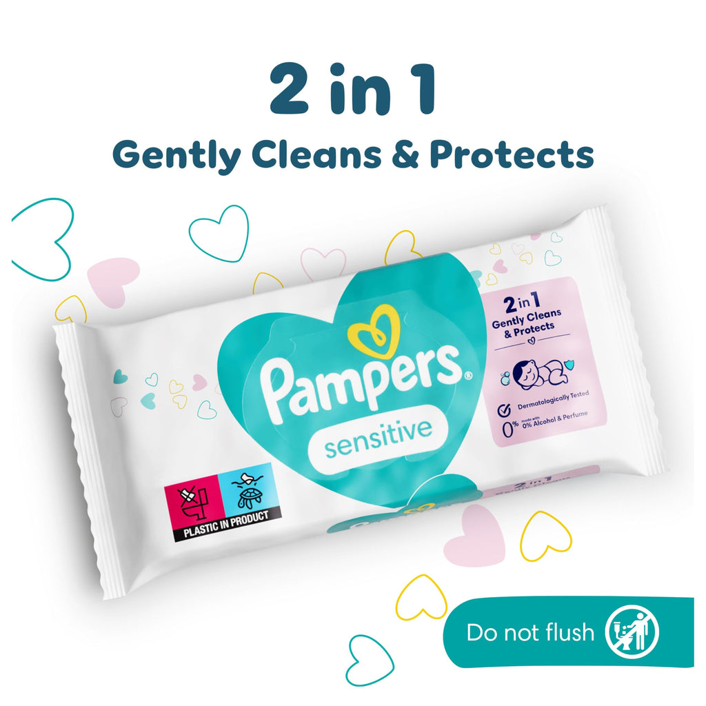 Pampers Sensitive Baby Wipes 15 Packs of 80 Wipes = 1200 Baby Wet Wipes, Unscented, for Soft and Gentle Clean - New - BBE 08/2028