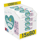 Pampers Sensitive Baby Wipes 15 Packs of 80 Wipes = 1200 Baby Wet Wipes, Unscented, for Soft and Gentle Clean - New - BBE 08/2028