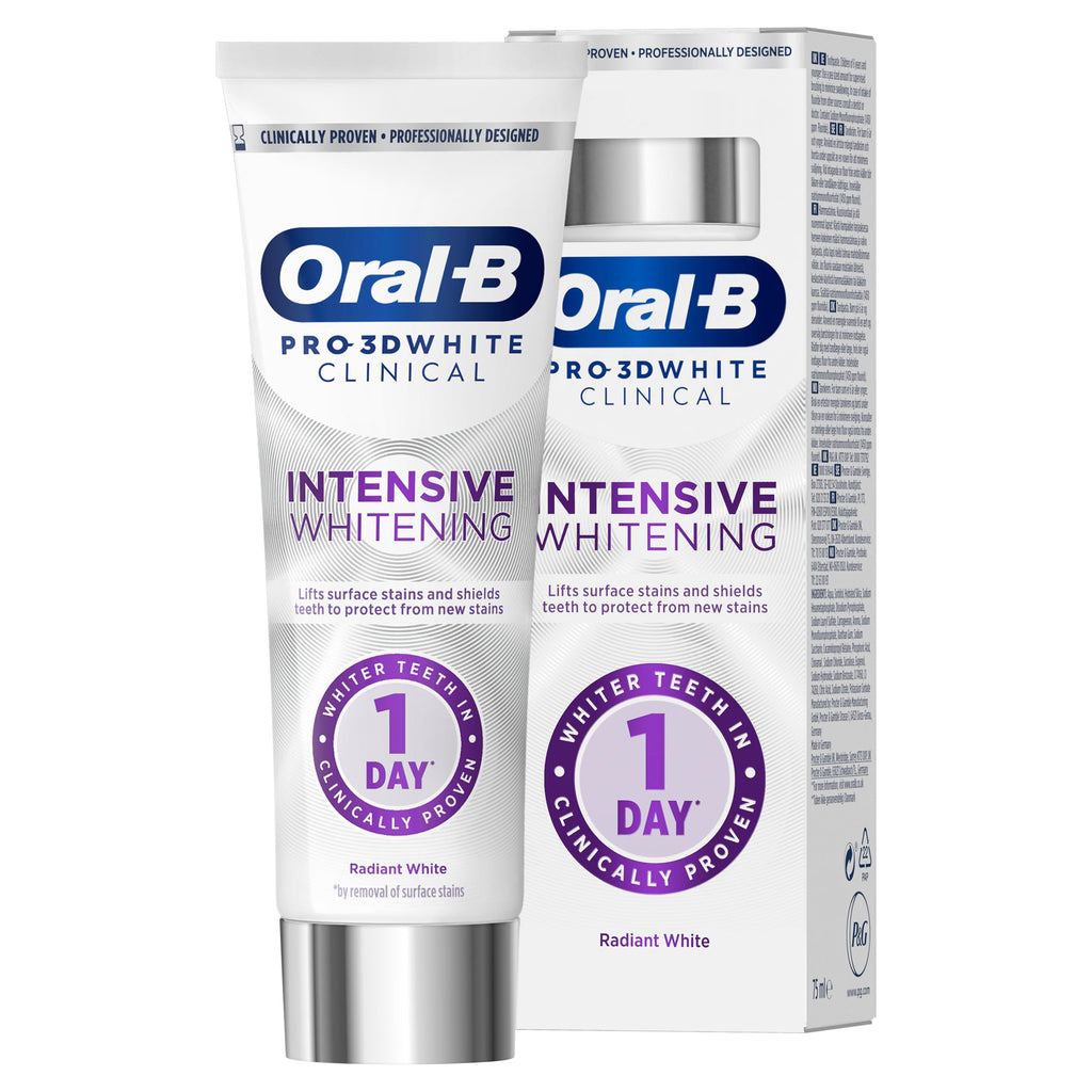 Oral-B Pro-3D White Clinical Intensive Whitening Toothpaste - Radiant White 75ml - Dental Care - Damaged Box - BBE 01/2028
