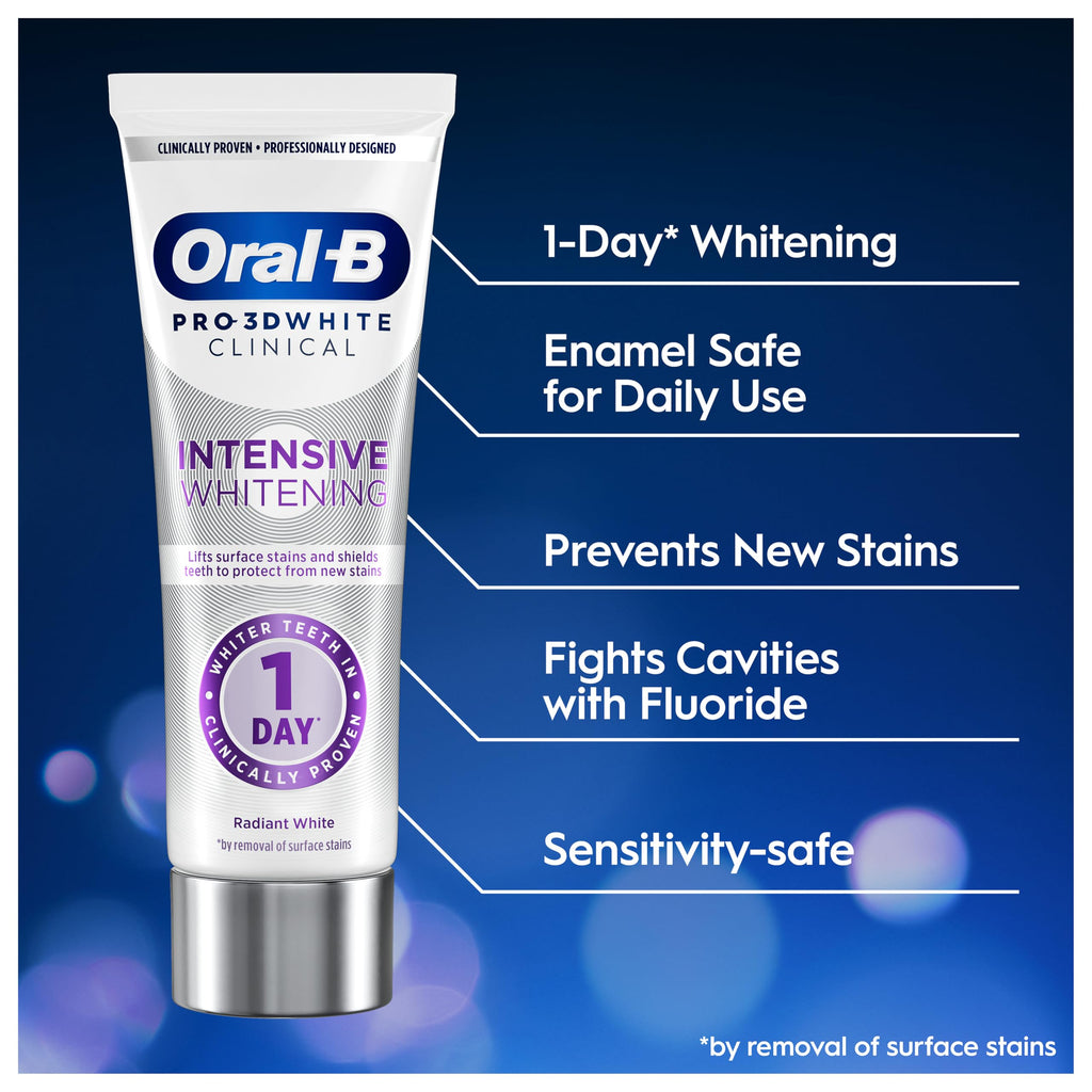 Oral-B Pro-3D White Clinical Intensive Whitening Toothpaste - Radiant White 75ml - Dental Care - Damaged Box - BBE 01/2028