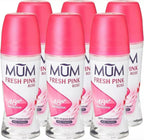 Mum Fresh Pink Rose Roll On Deodorant 48H Protection - Alcohol-Free Anti-Perspirant Vegan 50ml - Pack of 6 - Damaged Box