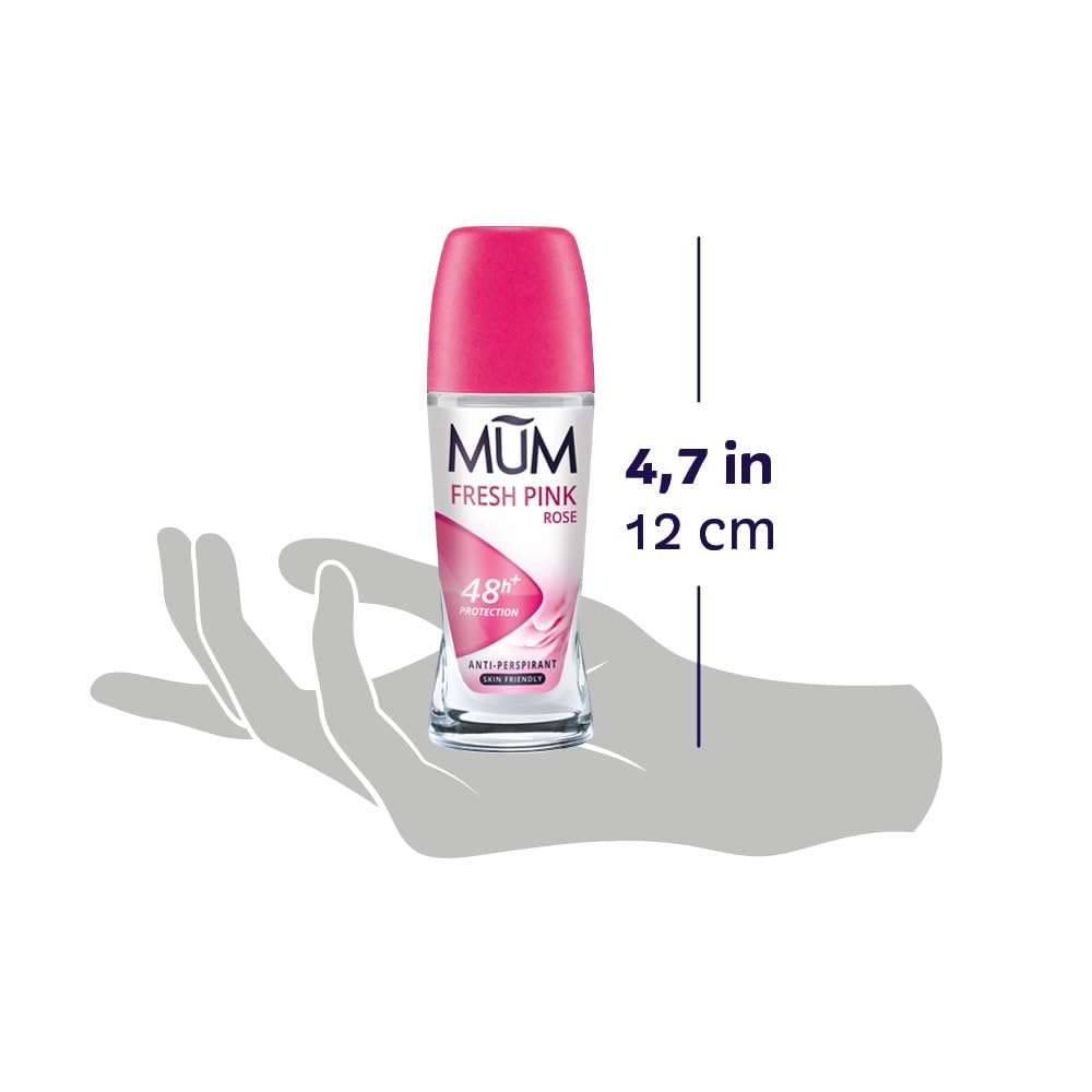 Mum Fresh Pink Rose Roll On Deodorant 48H Protection - Alcohol-Free Anti-Perspirant Vegan 50ml - Pack of 6 - Damaged Box