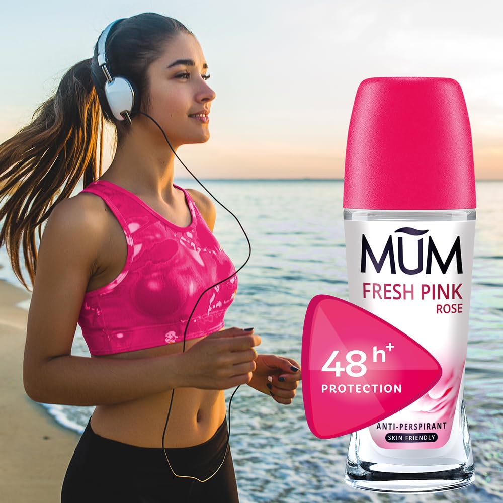 Mum Fresh Pink Rose Roll On Deodorant 48H Protection - Alcohol-Free Anti-Perspirant Vegan 50ml - Pack of 6 - Damaged Box