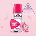 Mum Fresh Pink Rose Roll On Deodorant 48H Protection - Alcohol-Free Anti-Perspirant Vegan 50ml - Pack of 6 - Damaged Box
