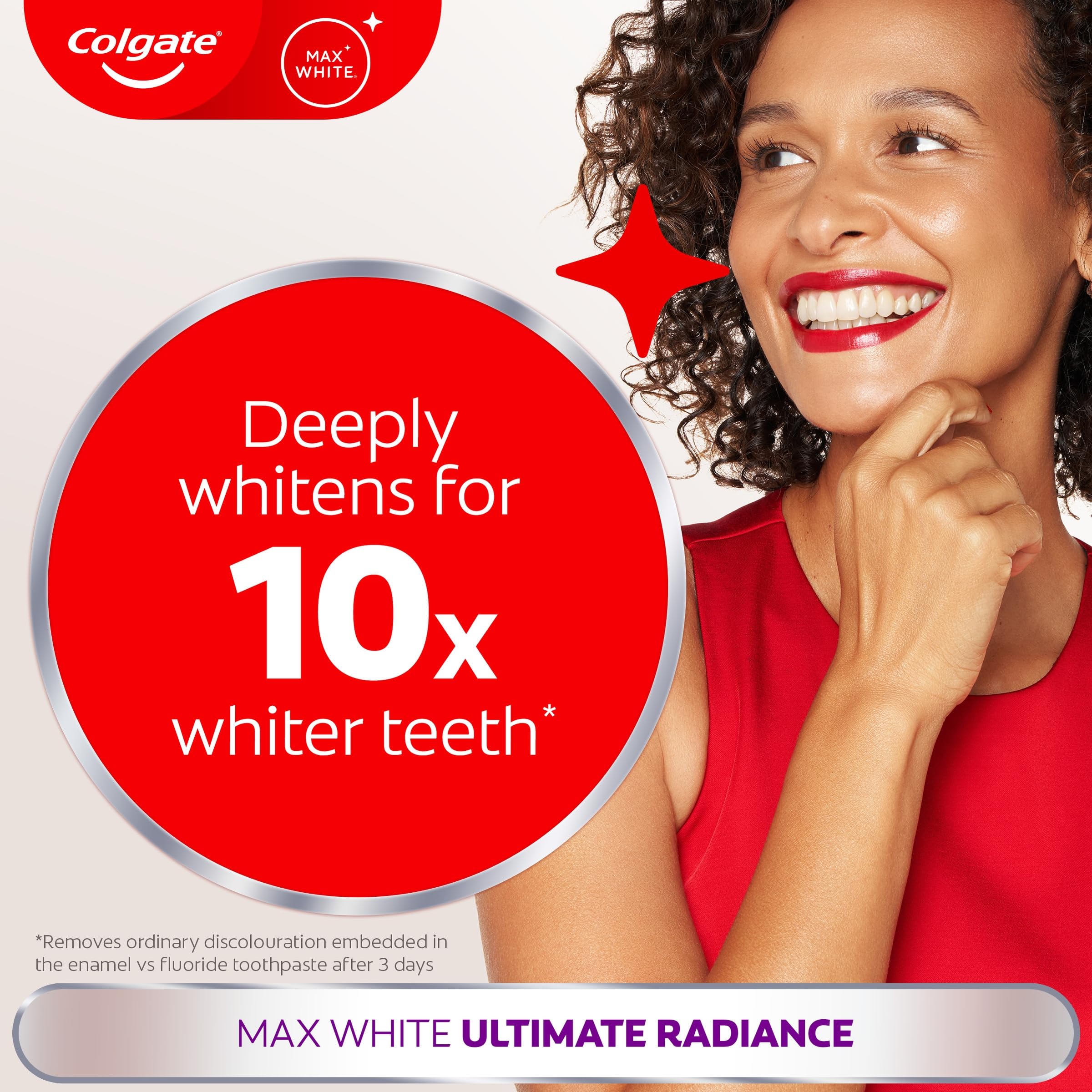 Colgate Max White Ultimate Radiance Whitening Toothpaste 75ml - 10X Whiter Teeth - Instant Whitening - Enamel Safe - Damaged Box - BBE 01/2028