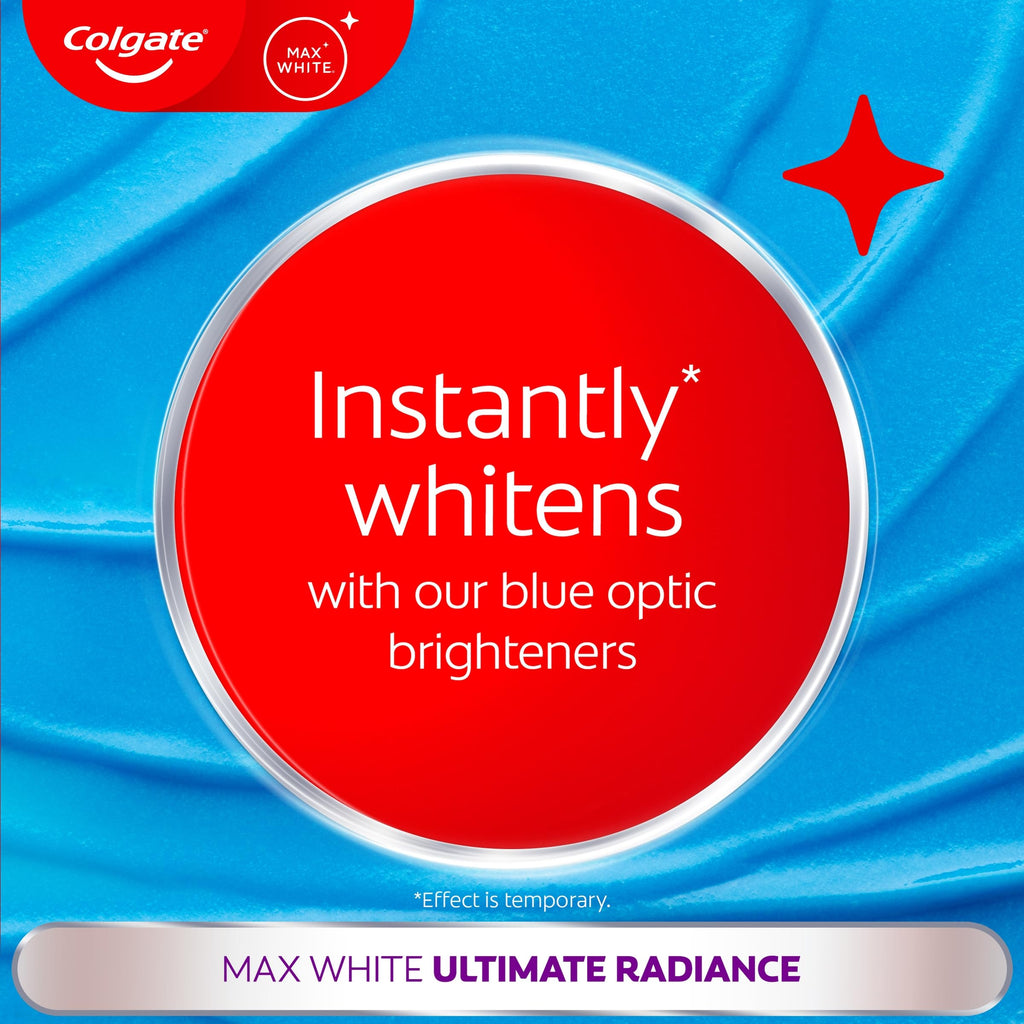 Colgate Max White Ultimate Radiance Whitening Toothpaste 75ml - 10X Whiter Teeth - Instant Whitening - Enamel Safe - Damaged Box - BBE 01/2028