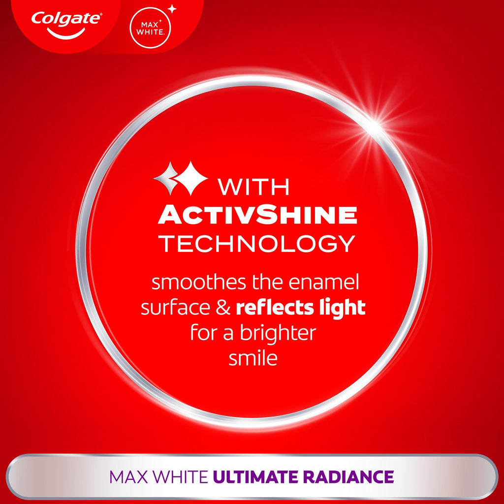 Colgate Max White Ultimate Radiance Whitening Toothpaste 75ml - 10X Whiter Teeth - Instant Whitening - Enamel Safe - Damaged Box - BBE 01/2028