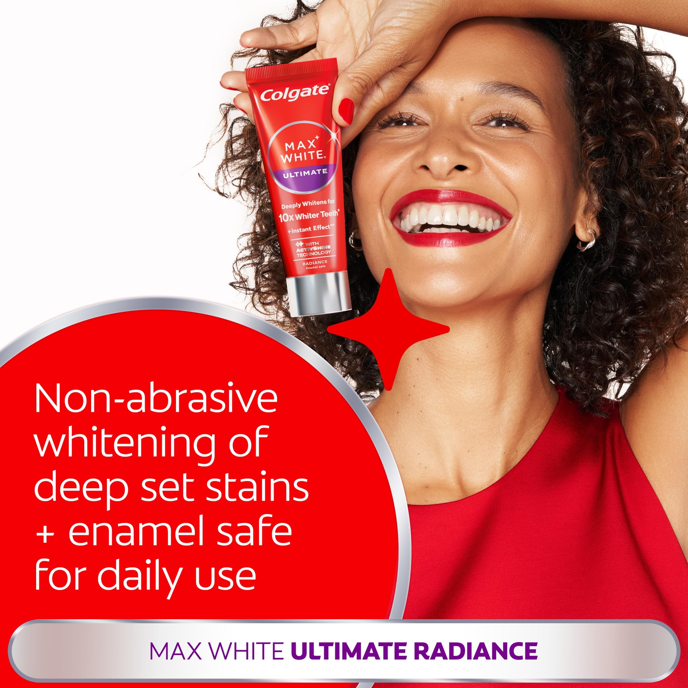 Colgate Max White Ultimate Radiance Whitening Toothpaste 75ml - 10X Whiter Teeth - Instant Whitening - Enamel Safe - Damaged Box - BBE 01/2028