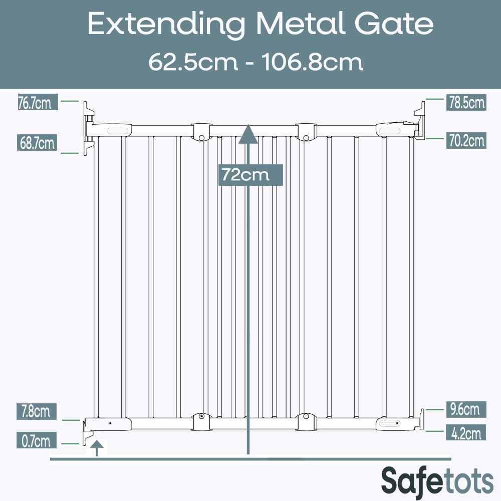 Safetots Top of The Stairs Screw Fitted Stair Gate, Black Metal, 62.5cm - 106.8cm, Metal Baby Gate, Screw Fit Safety Barrier, Stylish and Practical Safety Gate - Like New