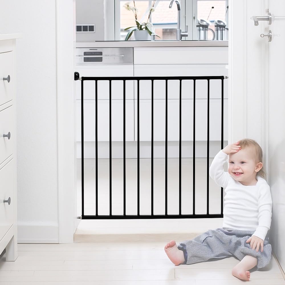 Safetots Top of The Stairs Screw Fitted Stair Gate, Black Metal, 62.5cm - 106.8cm, Metal Baby Gate, Screw Fit Safety Barrier, Stylish and Practical Safety Gate - Like New