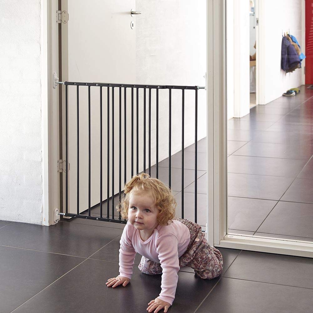 Safetots Top of The Stairs Screw Fitted Stair Gate, Black Metal, 62.5cm - 106.8cm, Metal Baby Gate, Screw Fit Safety Barrier, Stylish and Practical Safety Gate - Like New