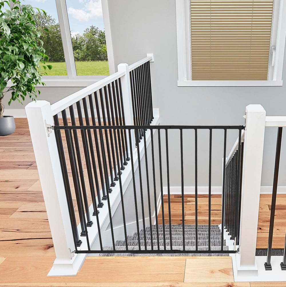 Safetots Top of The Stairs Screw Fitted Stair Gate, Black Metal, 62.5cm - 106.8cm, Metal Baby Gate, Screw Fit Safety Barrier, Stylish and Practical Safety Gate - Like New
