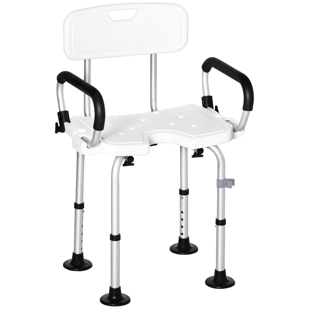 HOMCOM Height Adjustable Shower Chair, Non Slip Bath Transfer Bench for Elderly, Disabled with Armrest and Backrest, 300 lbs Capacity, White - Like New