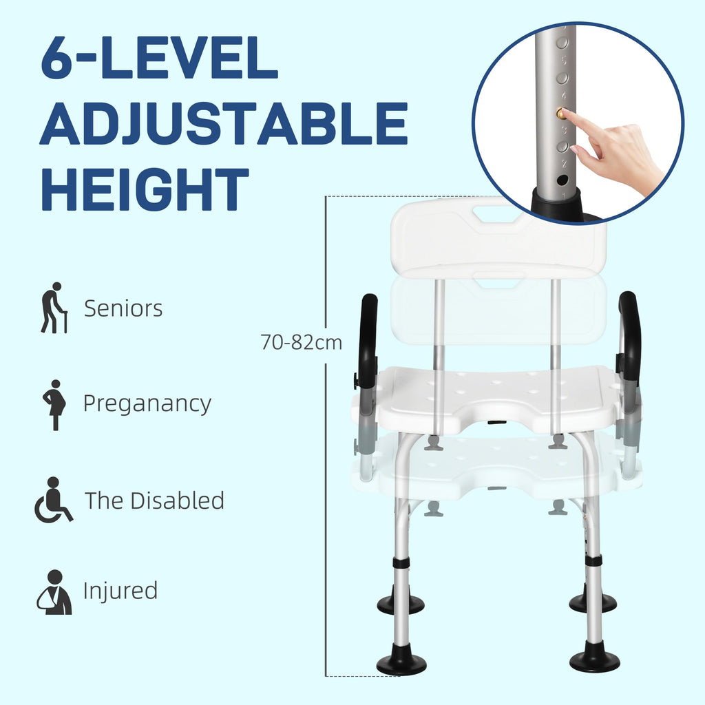 HOMCOM Height Adjustable Shower Chair, Non Slip Bath Transfer Bench for Elderly, Disabled with Armrest and Backrest, 300 lbs Capacity, White - Like New