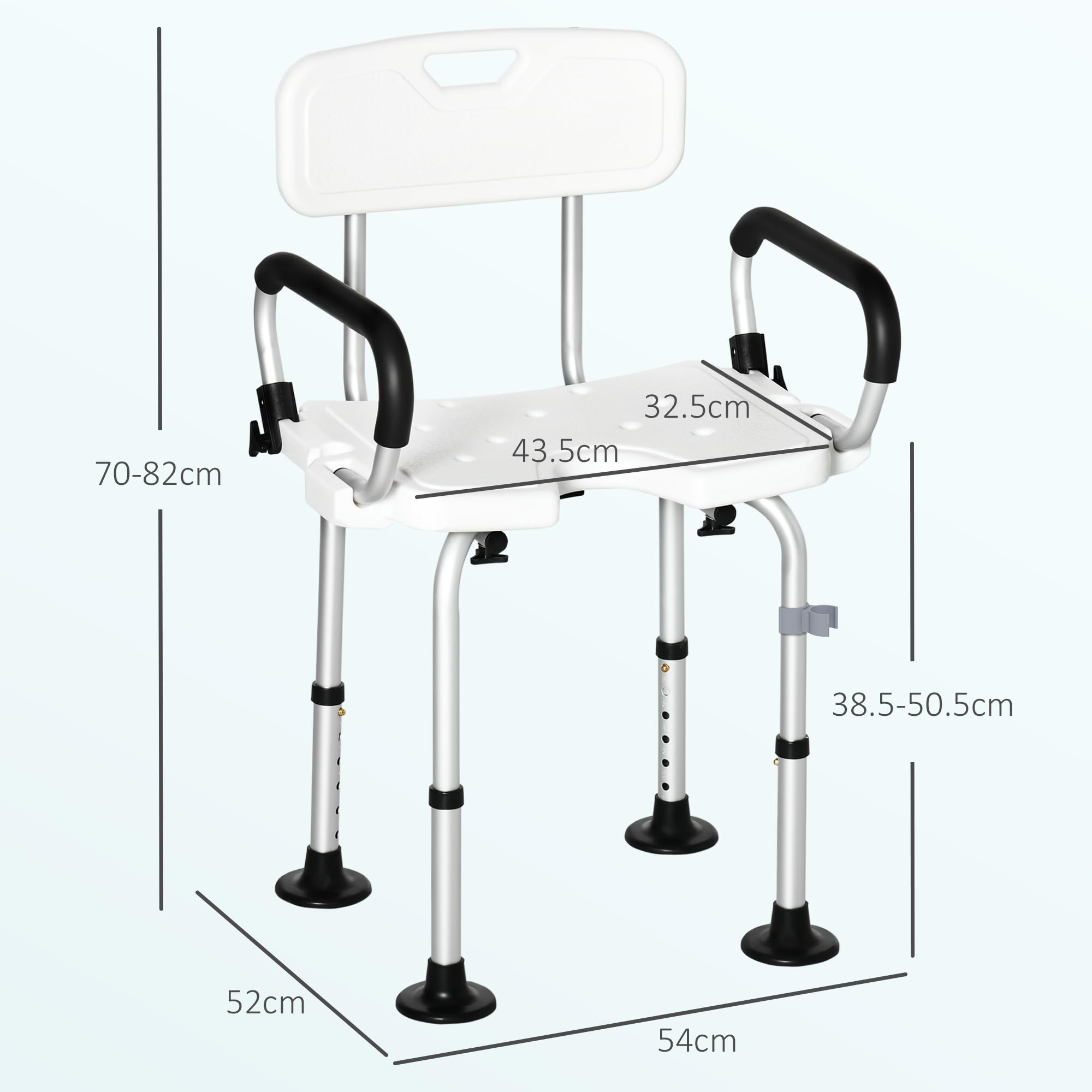 HOMCOM Height Adjustable Shower Chair, Non Slip Bath Transfer Bench for Elderly, Disabled with Armrest and Backrest, 300 lbs Capacity, White - Like New