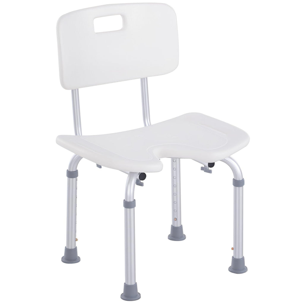 HOMCOM Height Adjustable Shower Chair, Non Slip Bath Transfer Bench for Elderly, Disabled with Armrest and Backrest, 300 lbs Capacity, White - Like New