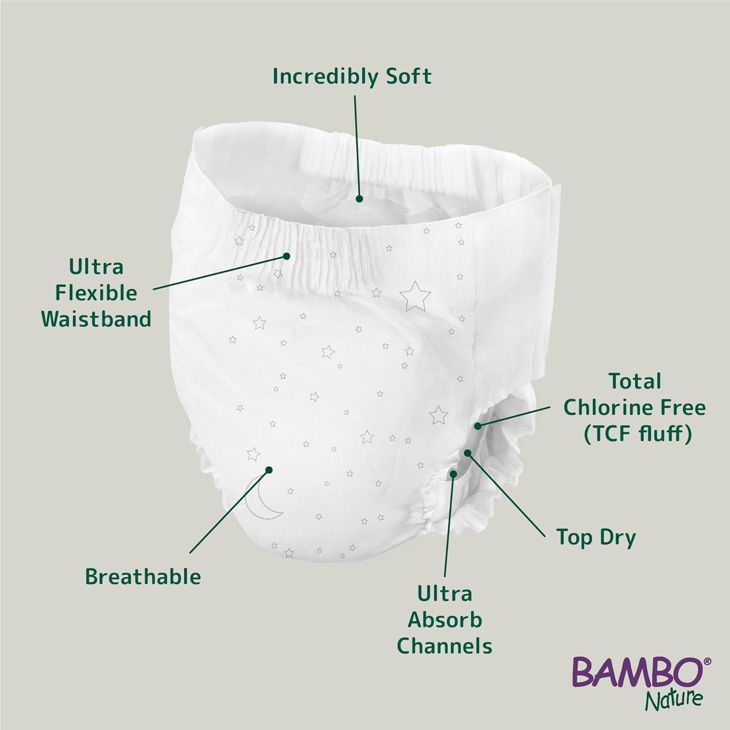 Bambo Nature Dreamy Night Pants Nappies, 60 Pack, Size 8-15 Years (35-50kg) - Eco-Friendly Pull Up Training Nappy - New