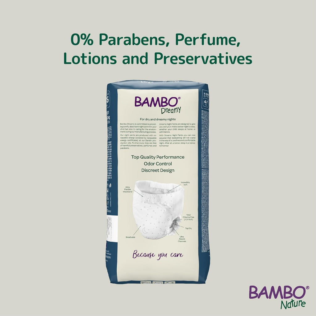 Bambo Nature Dreamy Night Pants Nappies, 60 Pack, Size 8-15 Years (35-50kg) - Eco-Friendly Pull Up Training Nappy - New