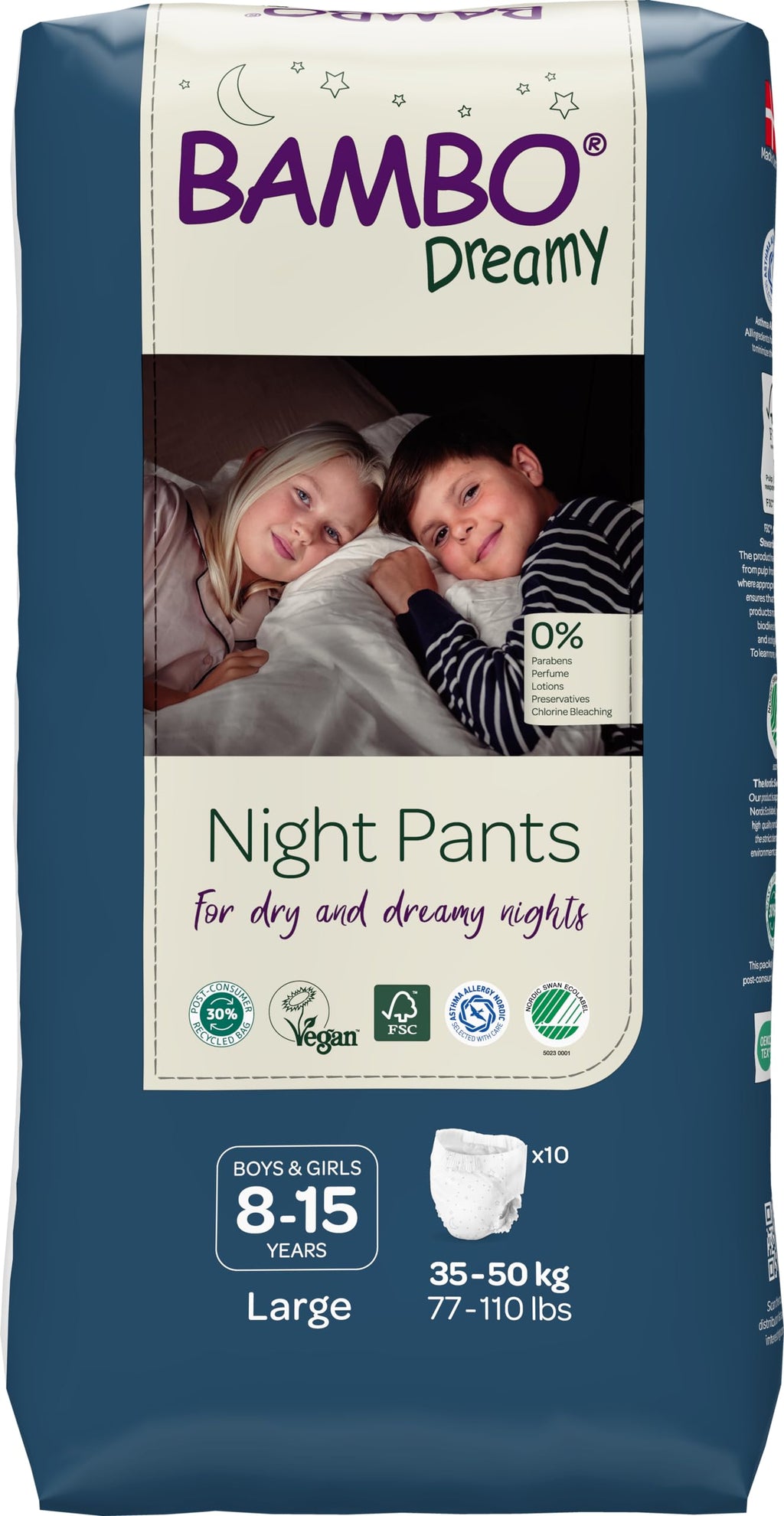 Bambo Nature Dreamy Night Pants Nappies, 60 Pack, Size 8-15 Years (35-50kg) - Eco-Friendly Pull Up Training Nappy - New
