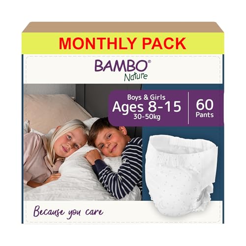 Bambo Nature Dreamy Night Pants Nappies, 60 Pack, Size 8-15 Years (35-50kg) - Eco-Friendly Pull Up Training Nappy - New