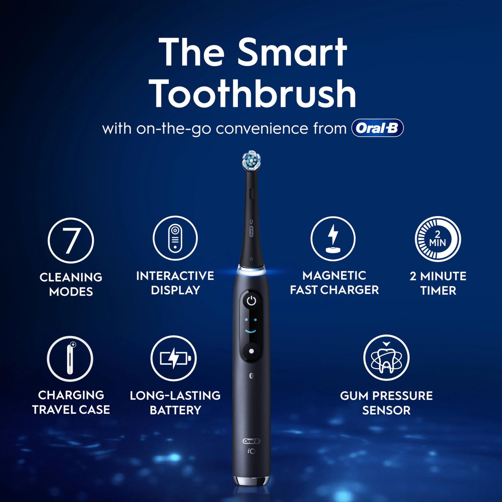 Oral-B iO9 2x Electric Toothbrushes For Adults, Oral B Electric Toothbrushes, Gifts For Women / Men, 2 Toothbrush Heads and Charging Travel Case, 7 Modes with Teeth Whitening, 2 Pin Plug, Black - Very Good