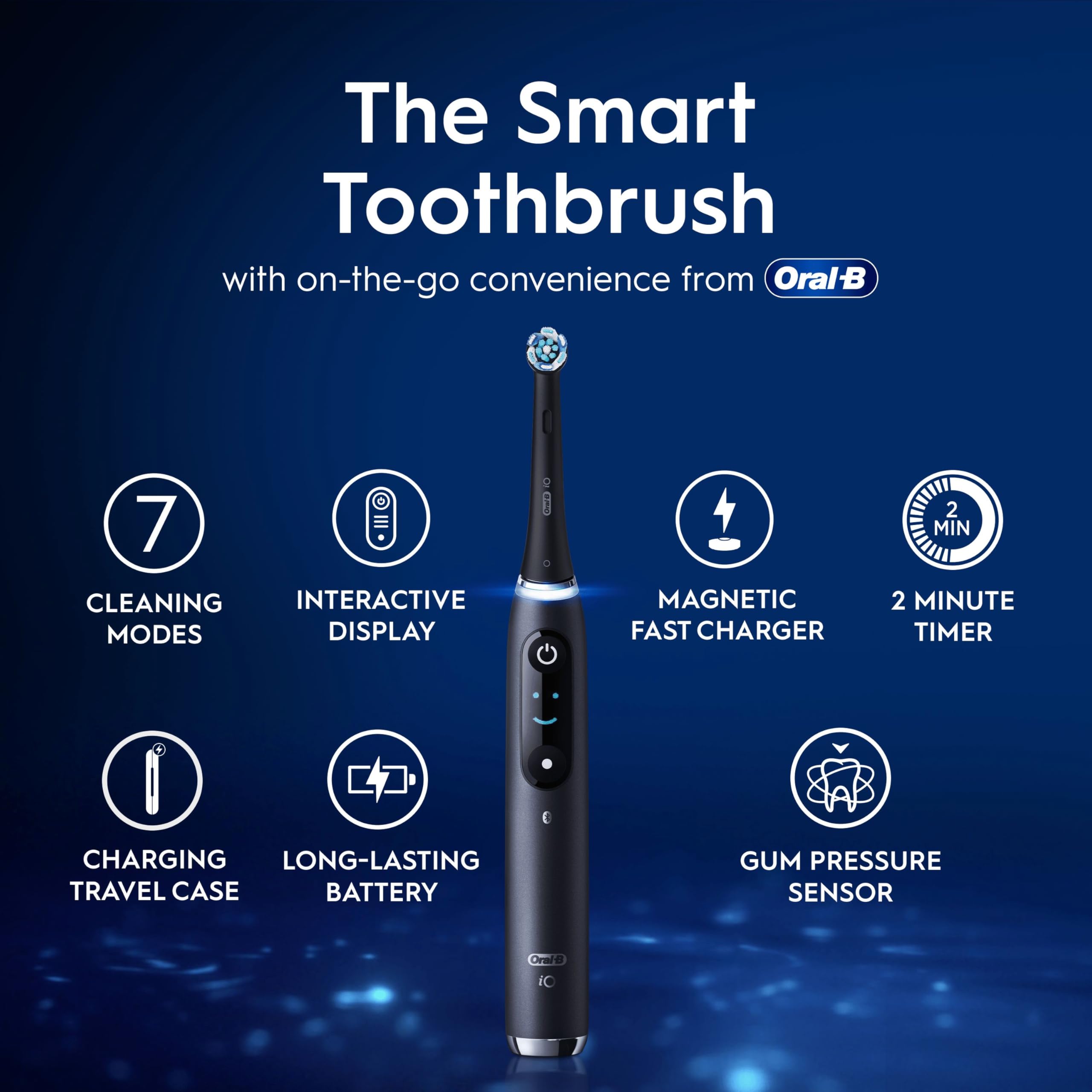 Oral-B iO9 2x Electric Toothbrushes For Adults, Oral B Electric Toothbrushes, Gifts For Women / Men, 2 Toothbrush Heads and Charging Travel Case, 7 Modes with Teeth Whitening, 2 Pin Plug, Black - Very Good