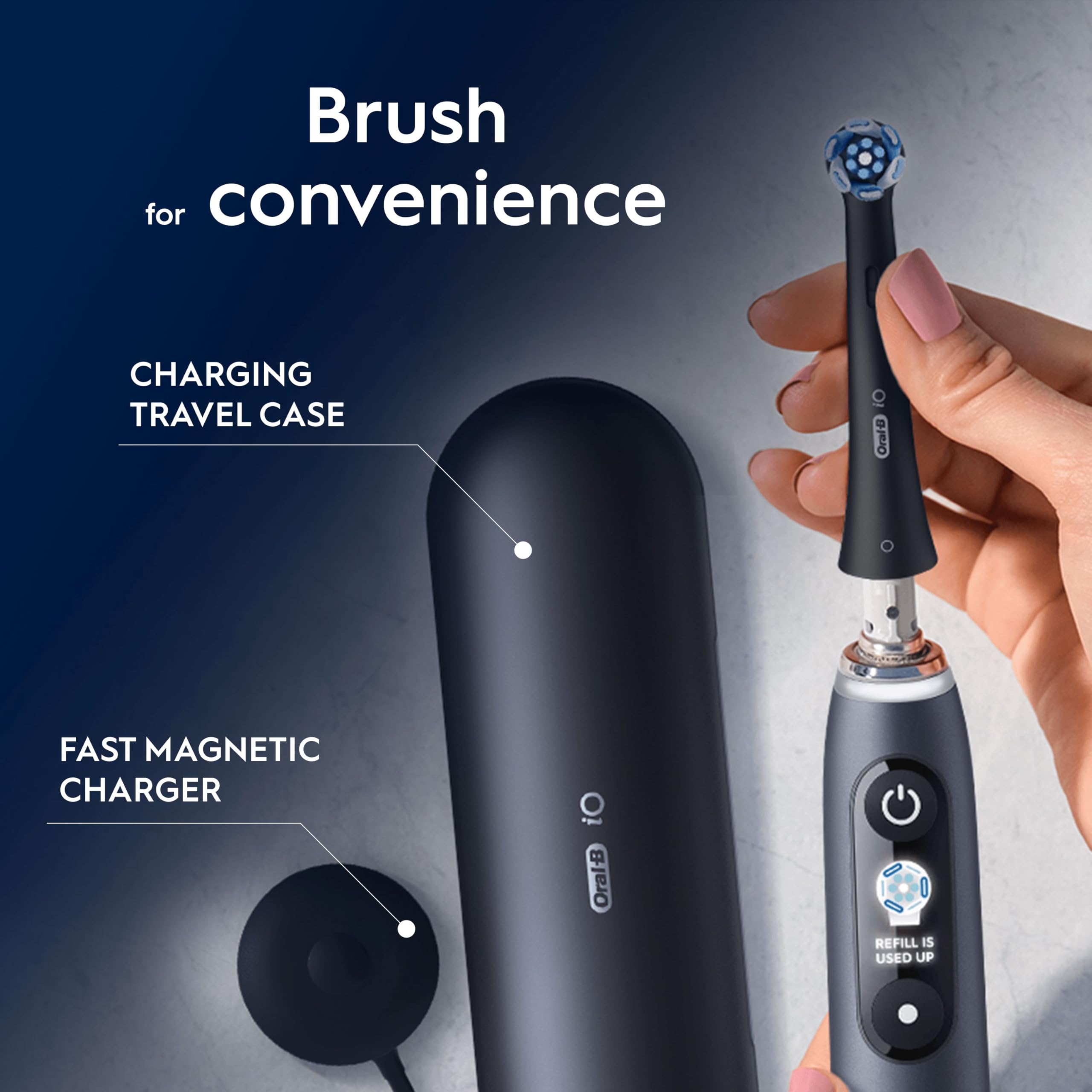 Oral-B iO9 2x Electric Toothbrushes For Adults, Oral B Electric Toothbrushes, Gifts For Women / Men, 2 Toothbrush Heads and Charging Travel Case, 7 Modes with Teeth Whitening, 2 Pin Plug, Black - Very Good