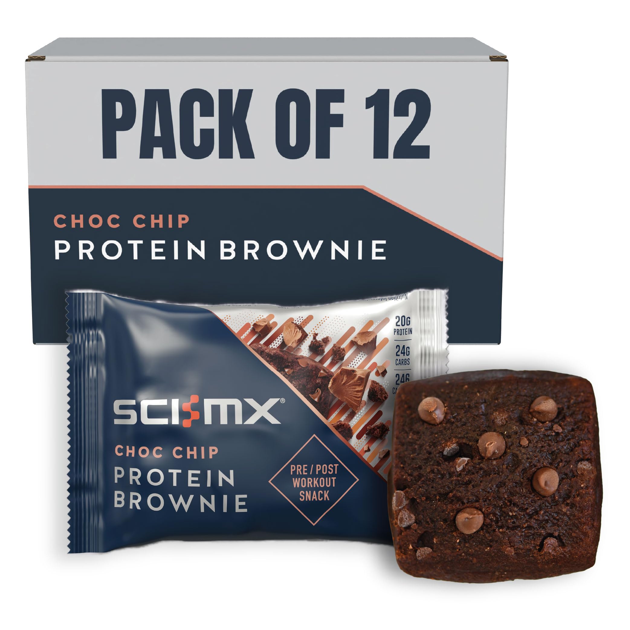 SCI-MX Nutrition High Protein Brownie Box, Chocolate, Pack of 12 x 65 g - Damaged Box - BBE 12/2026