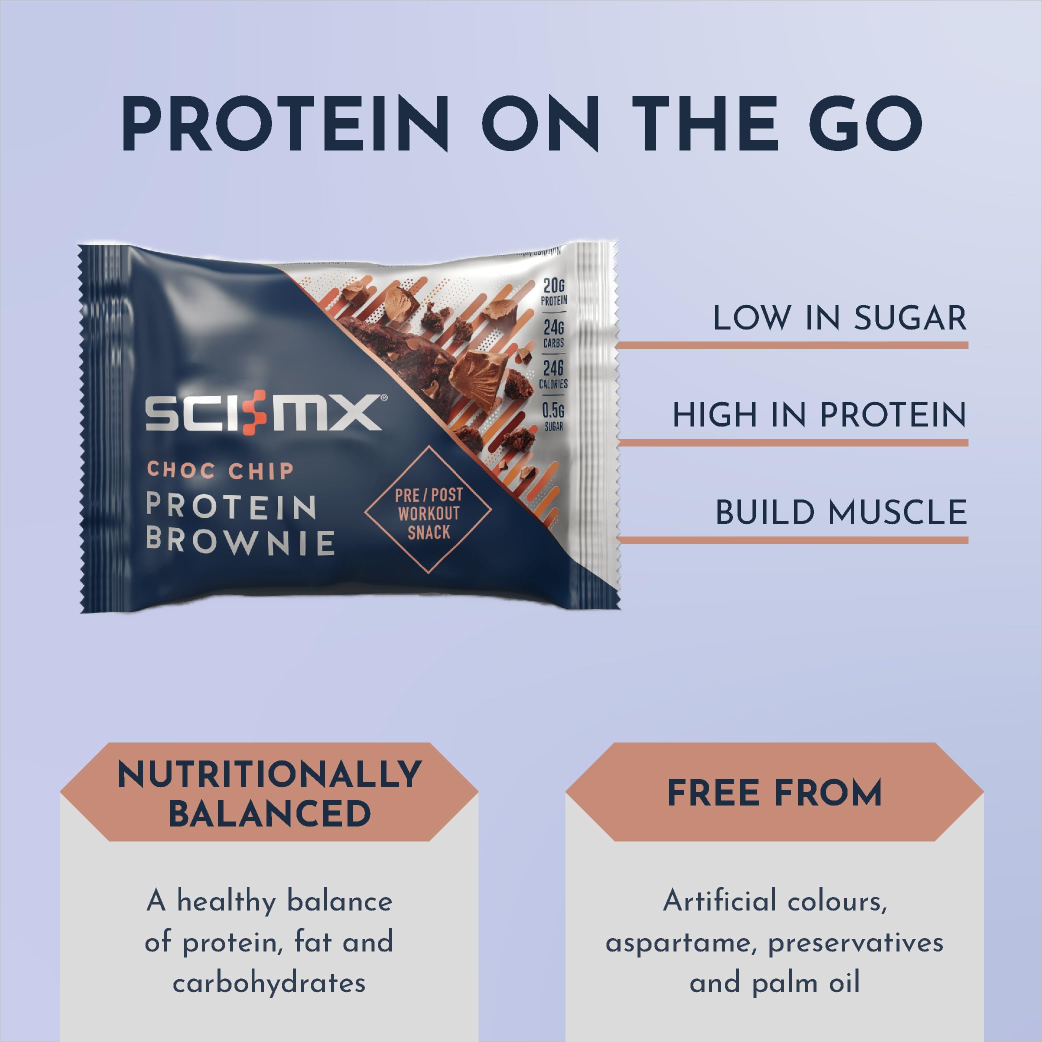 SCI-MX Nutrition High Protein Brownie Box, Chocolate, Pack of 12 x 65 g - Damaged Box - BBE 12/2026
