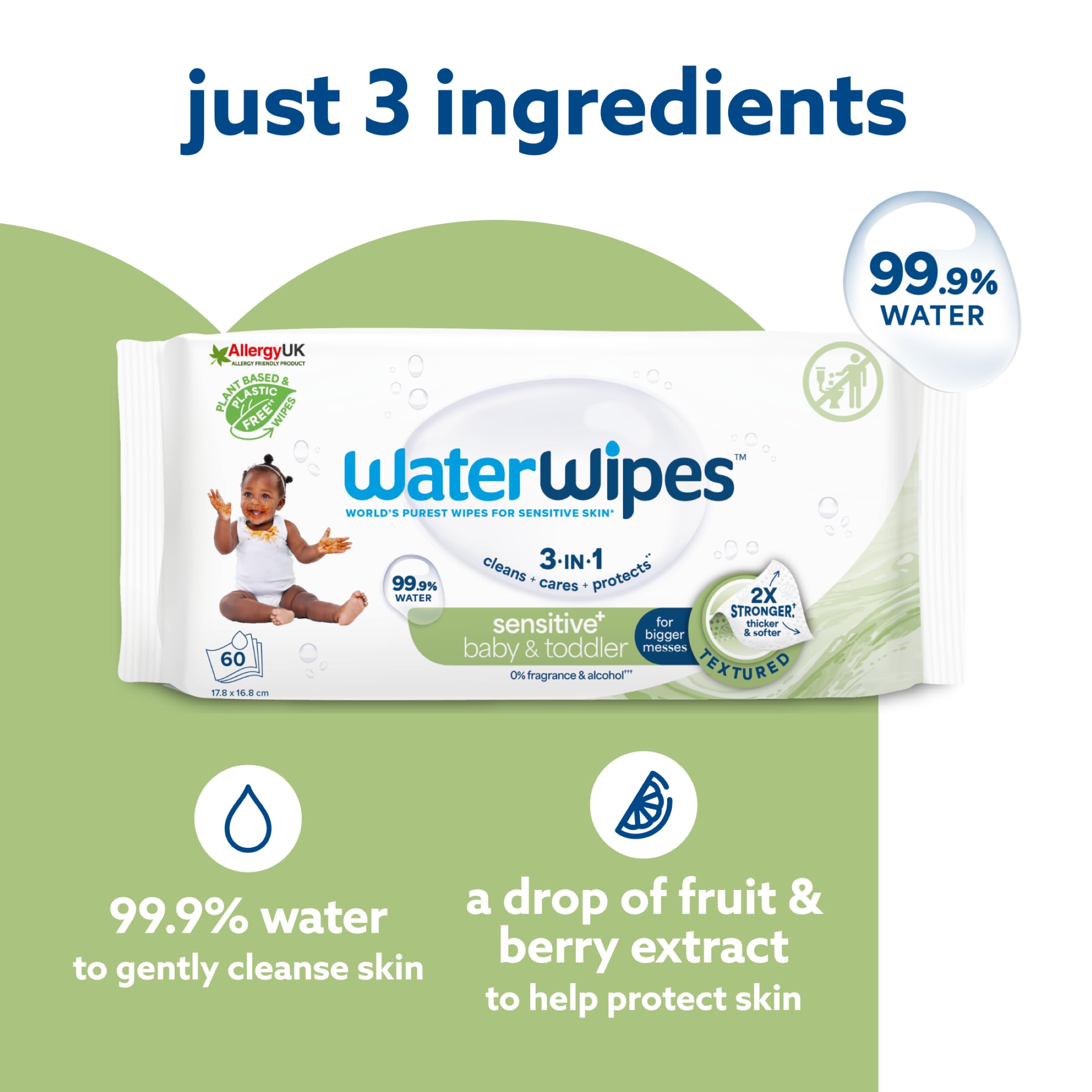 WaterWipes Sensitive+ Baby & Toddler Wipes, 99.9% Water, Unscented, 12 Pack - New - BBE 12/2027