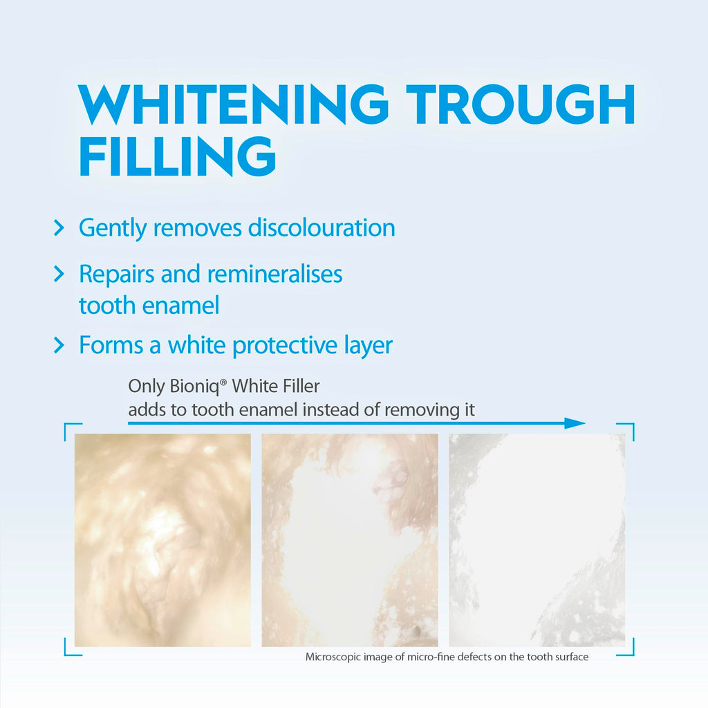 Bioniq(R) White Filler Toothpaste - 1 x 100 ml - Gentle Whitening Toothpaste with Hydroxyapatite - Protects and Strengthens Enamel - for Smooth and White Teeth - Gently Removes Stains, Fluoride-Free - Damaged Box