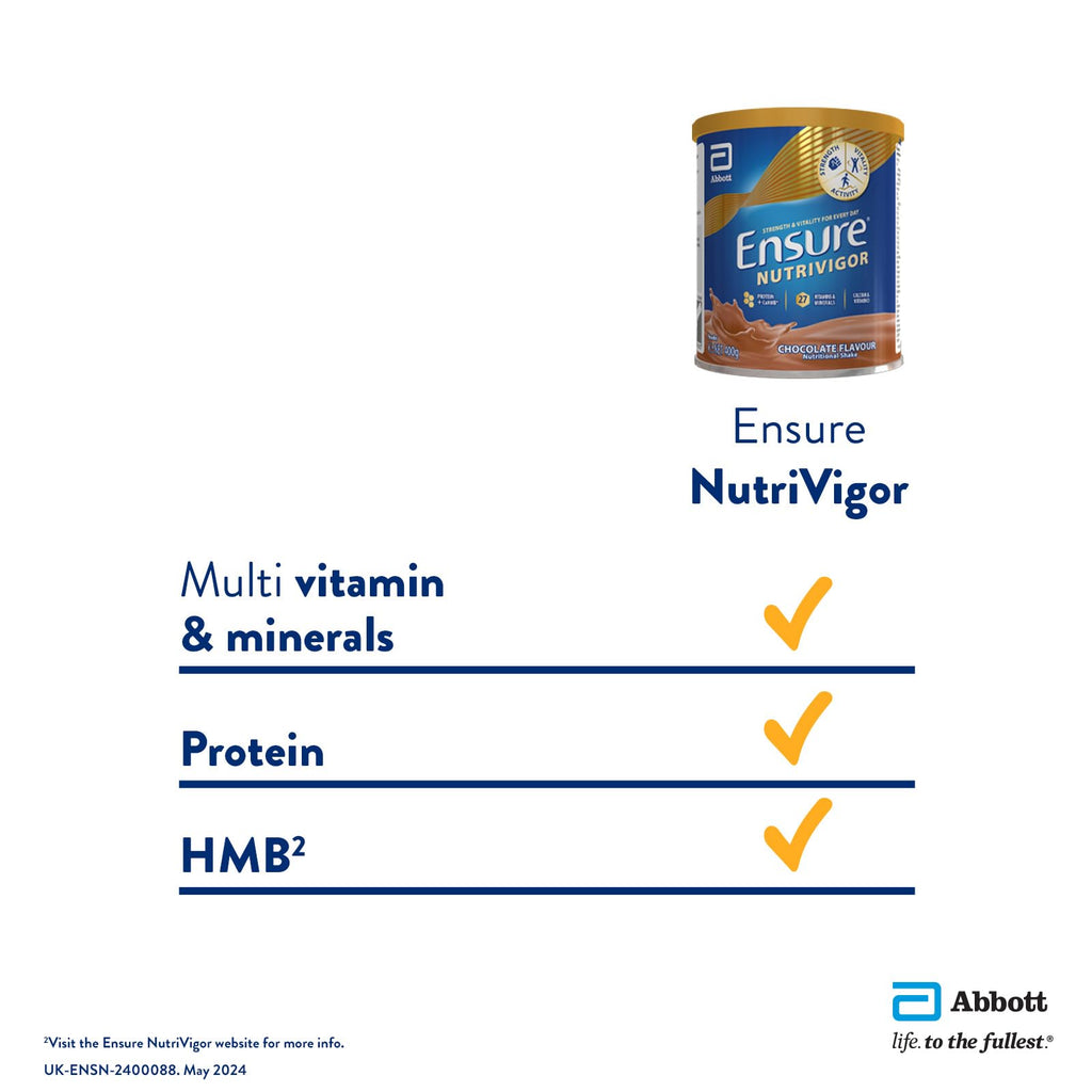 Ensure NutriVigor - Chocolate Flavour Shake - 400g - Nutritional Supplement - Damaged Box - BBE 06/2028