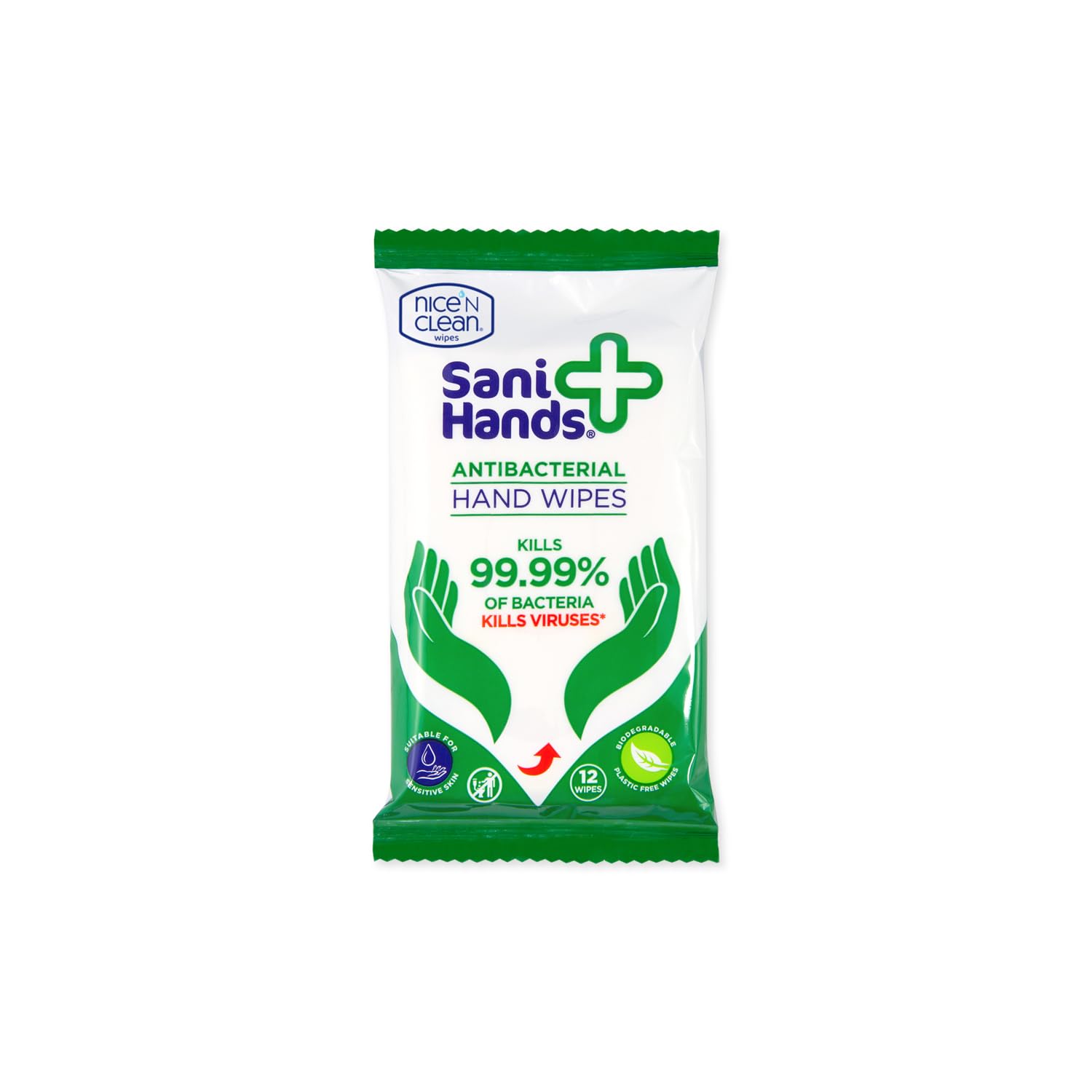 Sani Hands Anti-bacterial Hand Wipes - 120 Wipes (10x12) - Biodegradable, Dermatologically Tested Wet Wipes - Damaged Box
