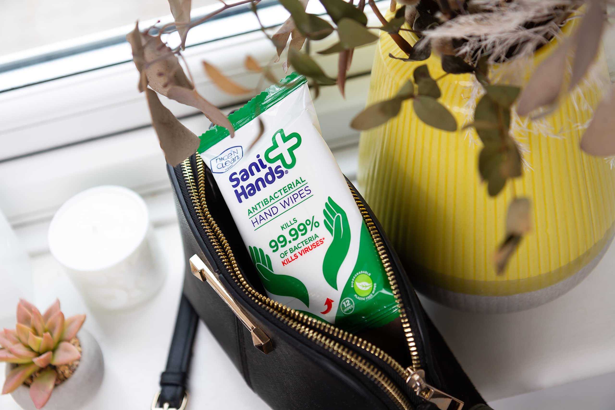 Sani Hands Anti-bacterial Hand Wipes - 120 Wipes (10x12) - Biodegradable, Dermatologically Tested Wet Wipes - Damaged Box