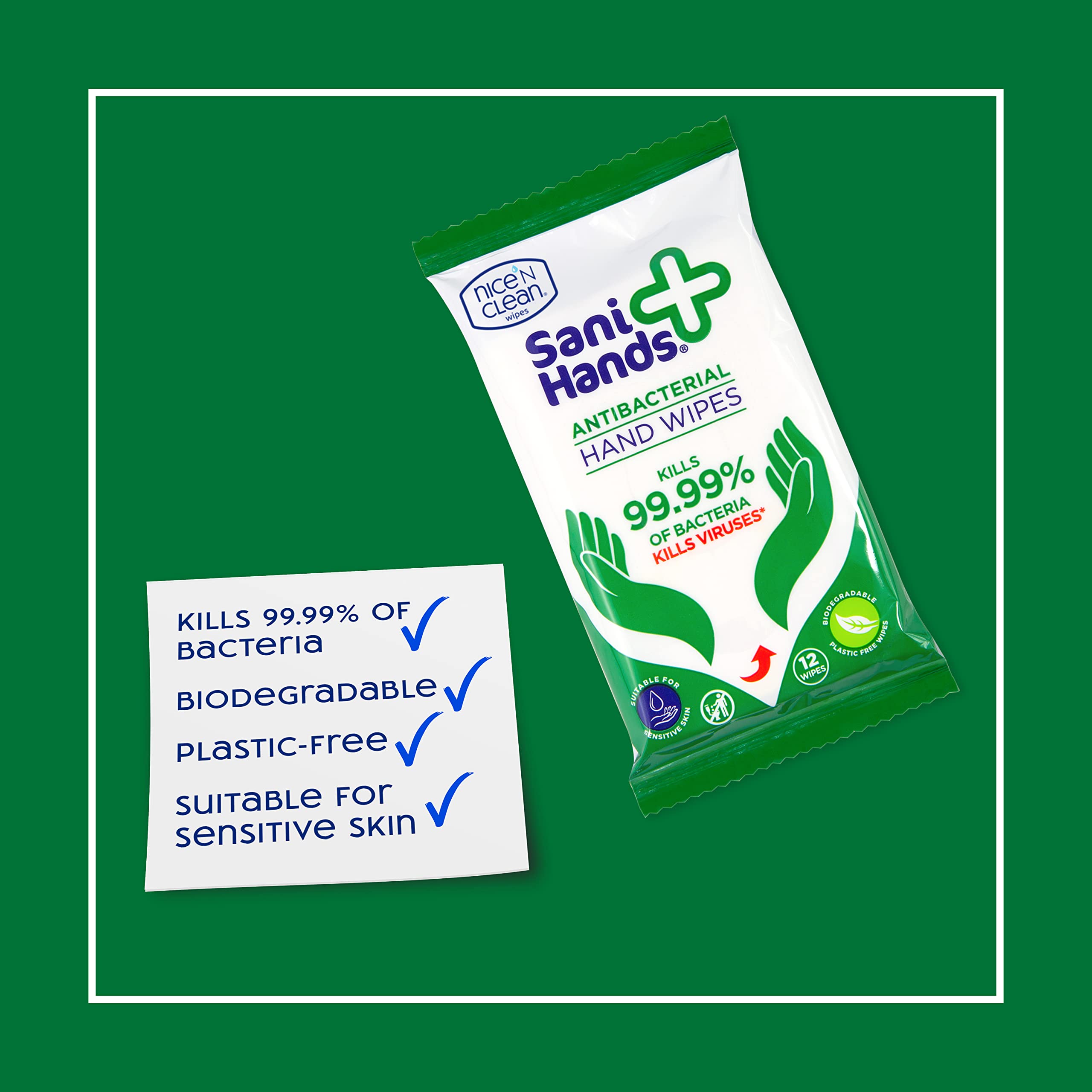 Sani Hands Anti-bacterial Hand Wipes - 120 Wipes (10x12) - Biodegradable, Dermatologically Tested Wet Wipes - Damaged Box