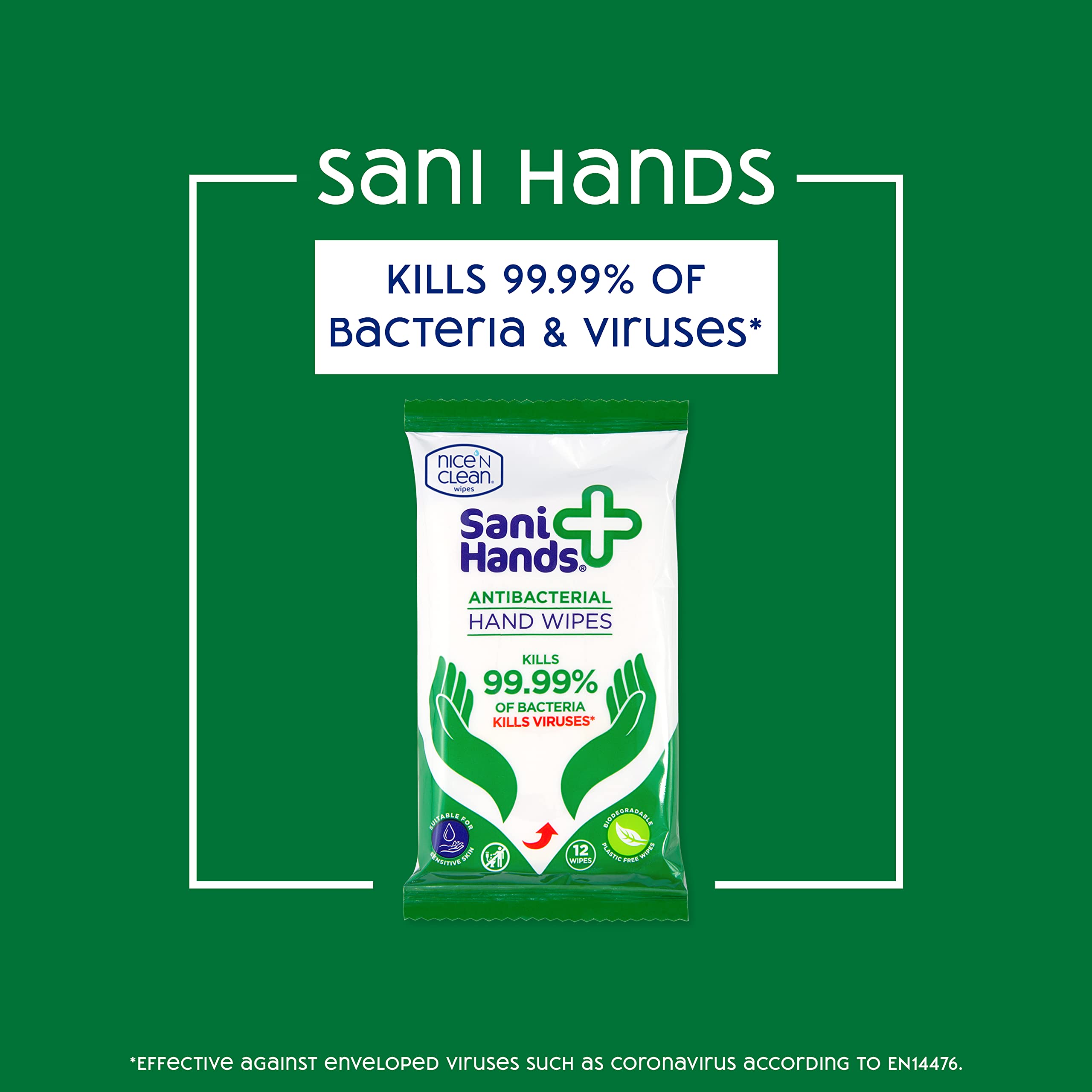 Sani Hands Anti-bacterial Hand Wipes - 120 Wipes (10x12) - Biodegradable, Dermatologically Tested Wet Wipes - Damaged Box