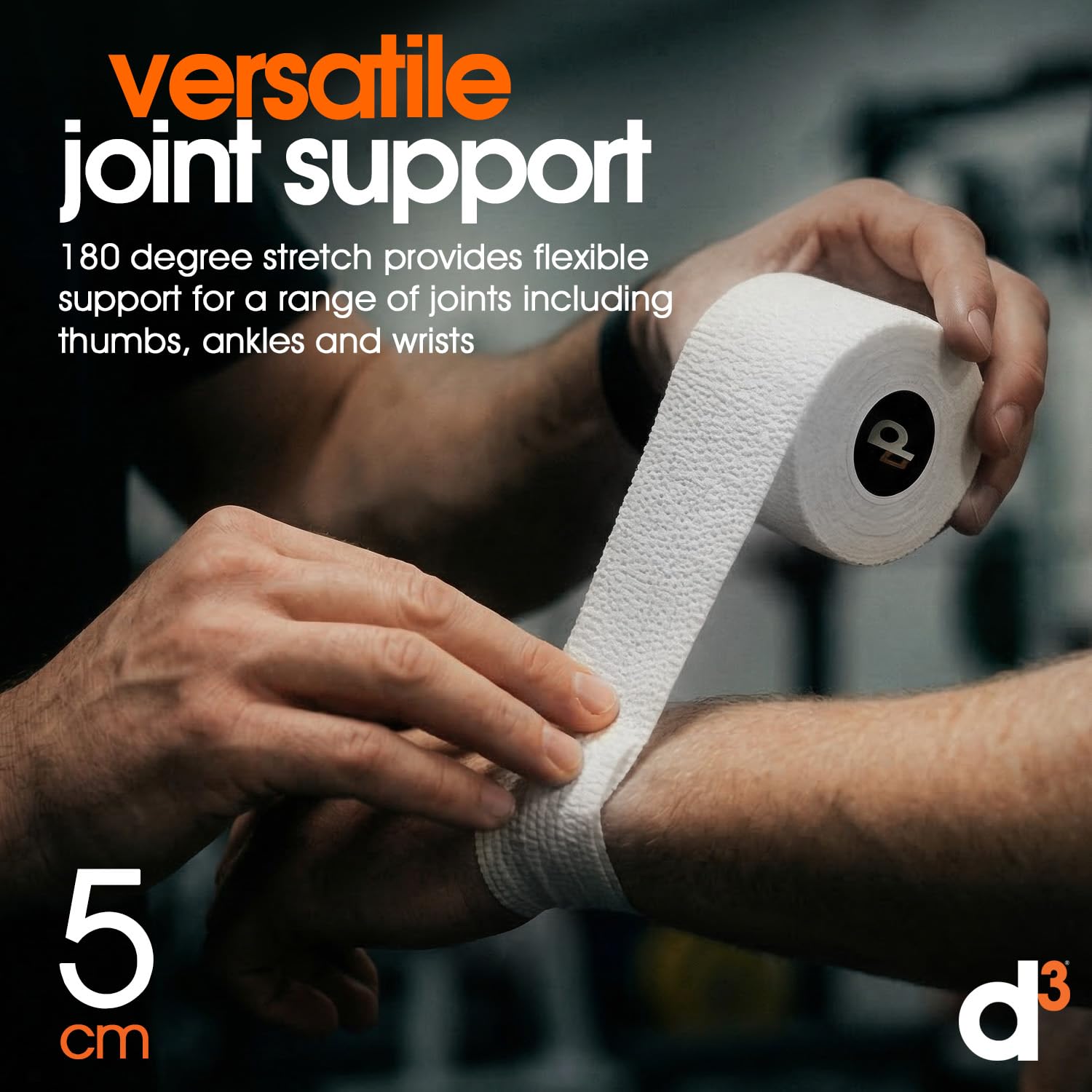 d3 Elastic Adhesive Bandage EAB Tape 5cm x 7m White - 3 Rolls Light Rip Hand Tearable Sports Joint Strapping Wrist Ankle Rugby - Damaged Box