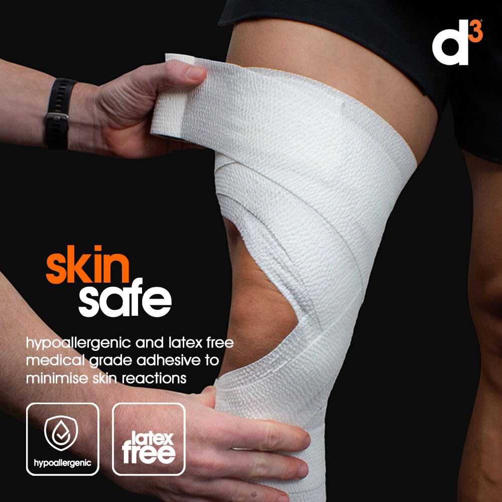 d3 Elastic Adhesive Bandage EAB Tape 5cm x 7m White - 3 Rolls Light Rip Hand Tearable Sports Joint Strapping Wrist Ankle Rugby - Damaged Box