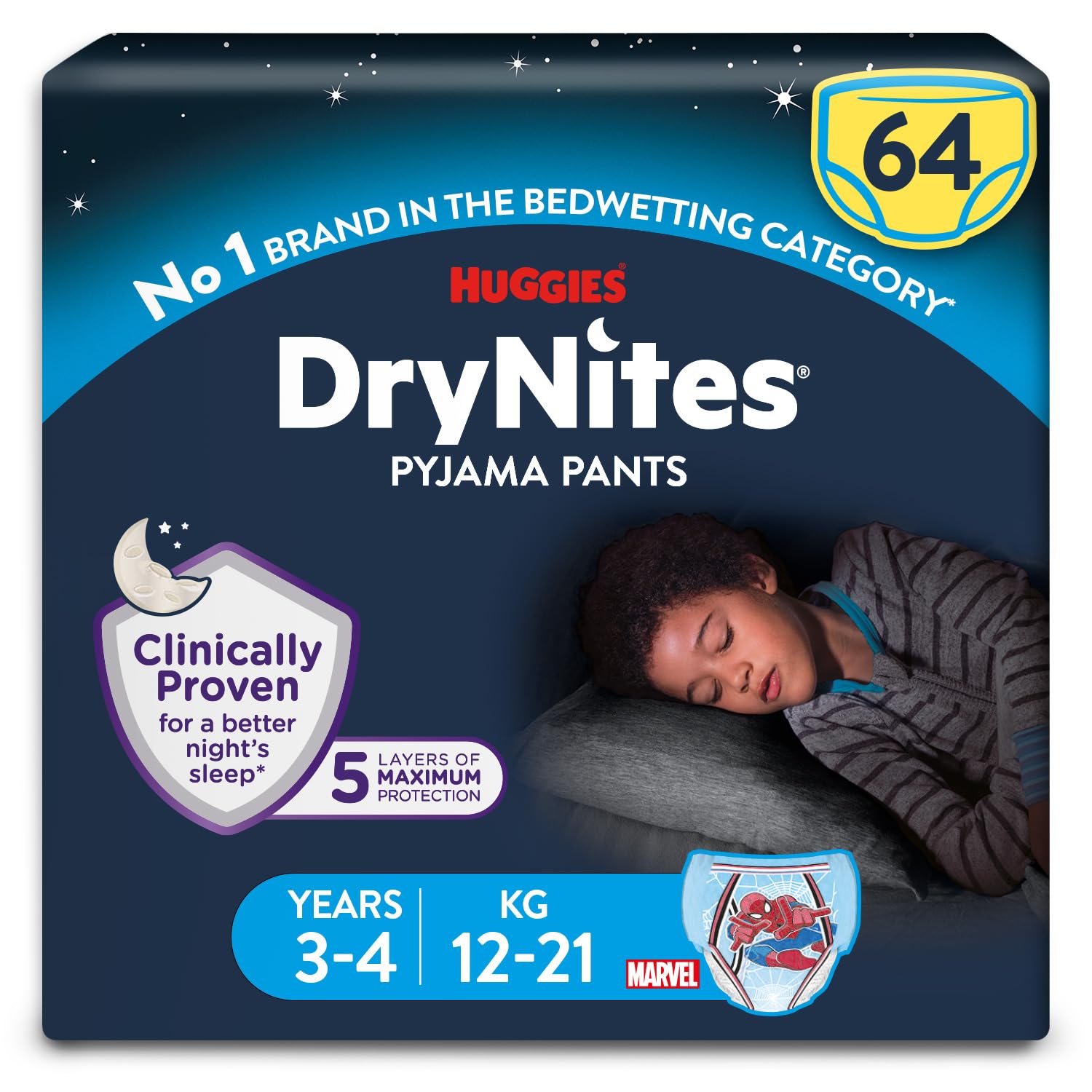HUGGIES DryNites, Pyjama Pants, Boys 8-13 Years (30-48KG), 52 x Bedwetting Pants, Up to 100% Leak Free Nights - New