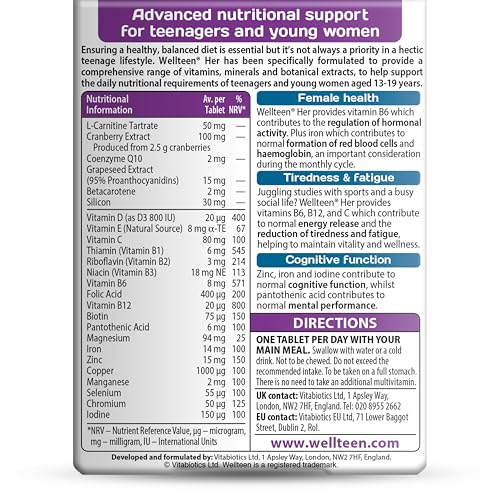 Wellteen Multivitamin Tablets for Teen Girls - 30 Count - Daily Health Supplement - Damaged Box - BBE 08/2027