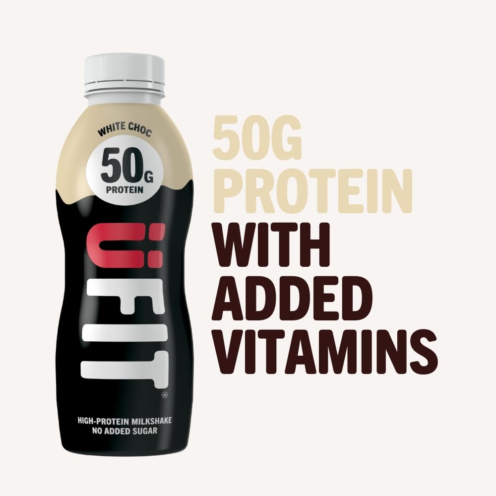 UFIT High 50g Protein Shake (8 x 500 ml) - White Chocolate Flavour - No Added Sugar - High in Protein - Low in Fat - Gut Friendly - Ready to Drink - Packaging May Vary - Damaged Box - BBE 03/2027