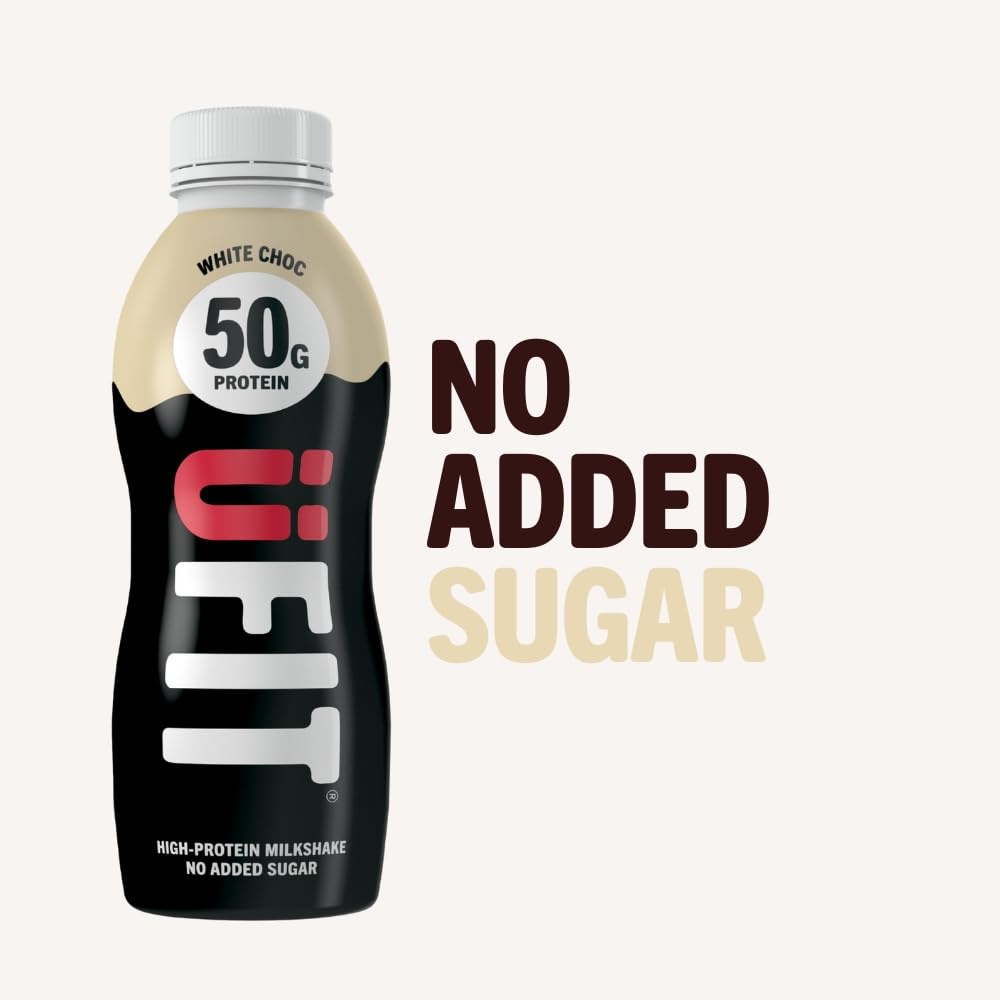 UFIT High 50g Protein Shake (8 x 500 ml) - White Chocolate Flavour - No Added Sugar - High in Protein - Low in Fat - Gut Friendly - Ready to Drink - Packaging May Vary - Damaged Box - BBE 03/2027