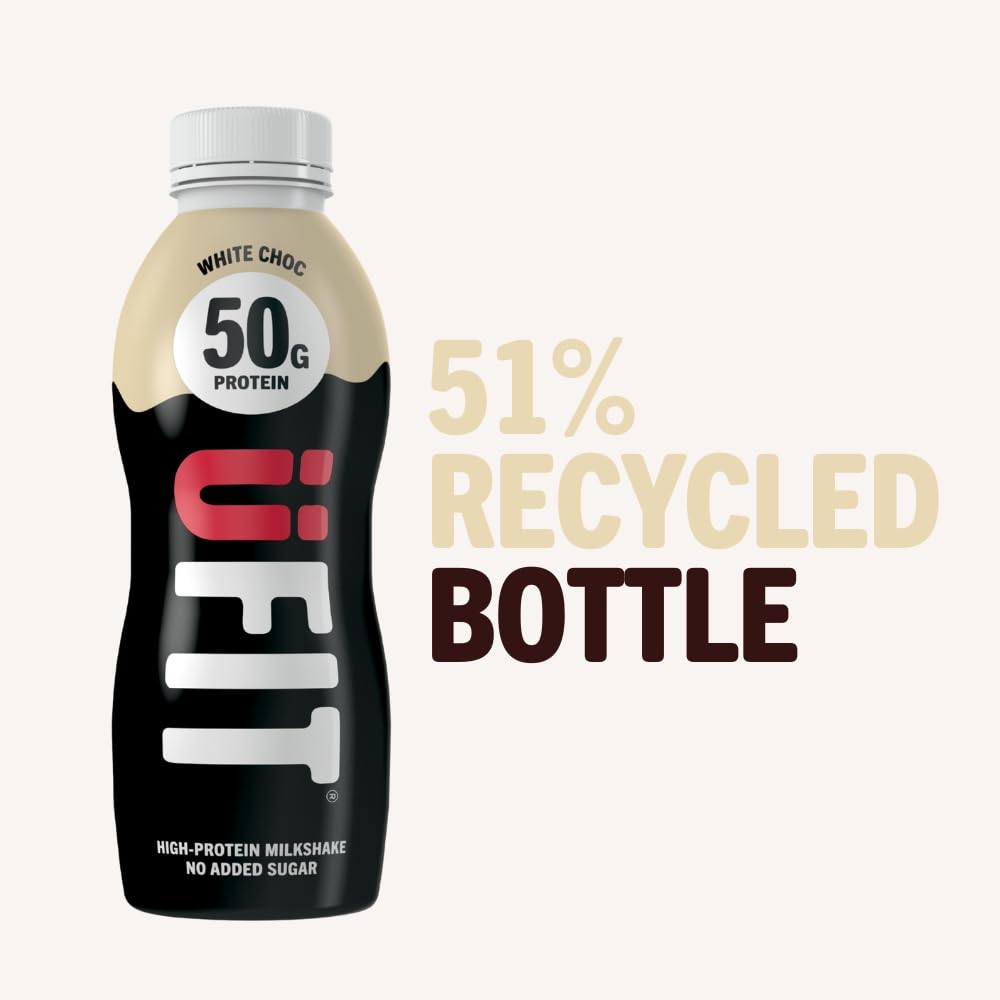 UFIT High 50g Protein Shake (8 x 500 ml) - White Chocolate Flavour - No Added Sugar - High in Protein - Low in Fat - Gut Friendly - Ready to Drink - Packaging May Vary - Damaged Box - BBE 03/2027