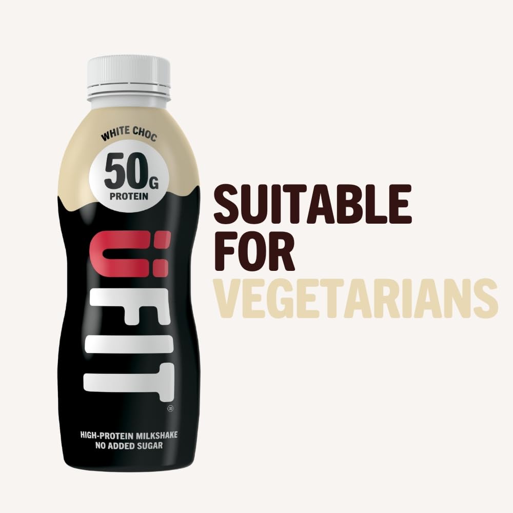 UFIT High 50g Protein Shake (8 x 500 ml) - White Chocolate Flavour - No Added Sugar - High in Protein - Low in Fat - Gut Friendly - Ready to Drink - Packaging May Vary - Damaged Box - BBE 03/2027