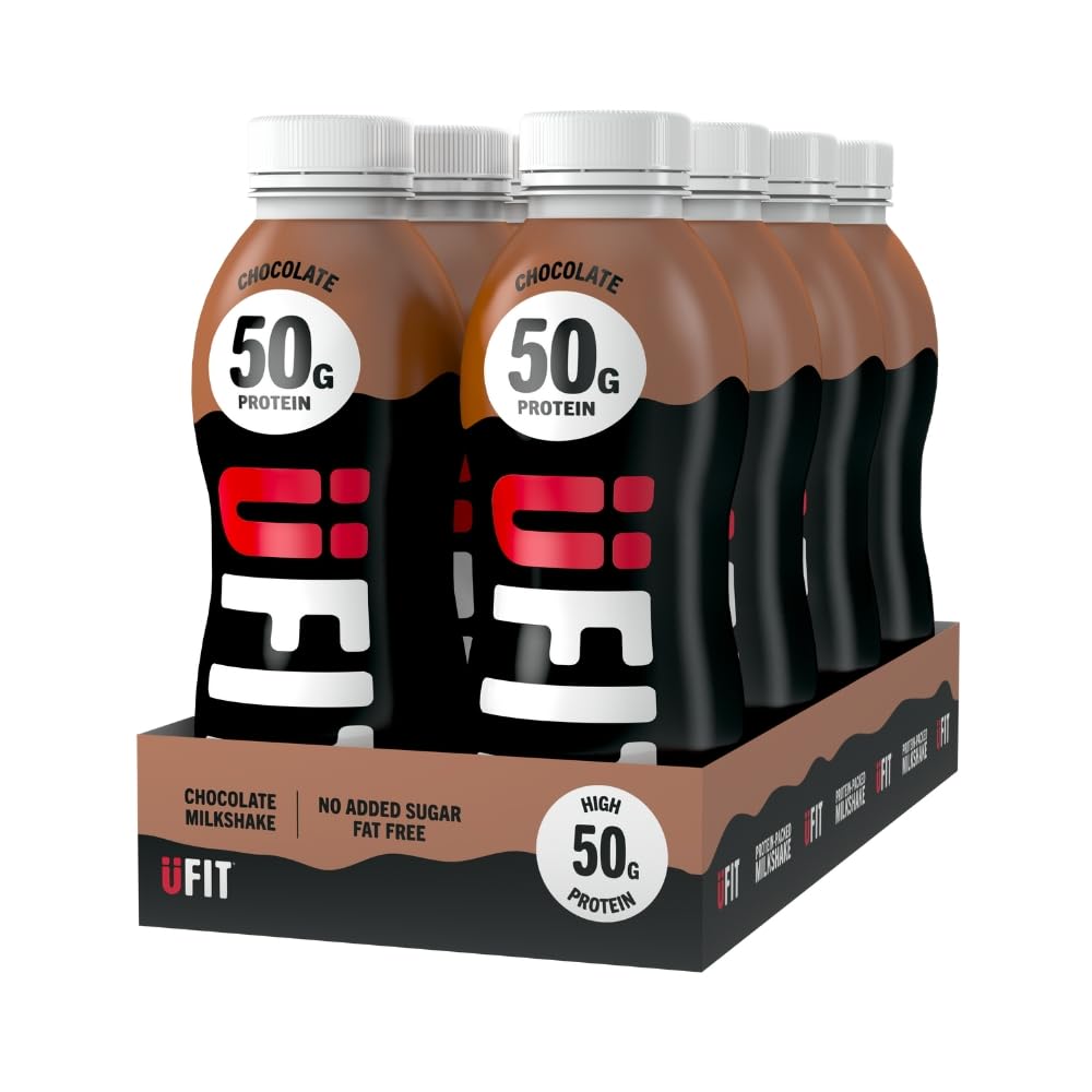 UFIT High 50g Protein Shake (8 x 500 ml) - White Chocolate Flavour - No Added Sugar - High in Protein - Low in Fat - Gut Friendly - Ready to Drink - Packaging May Vary - Damaged Box - BBE 03/2027