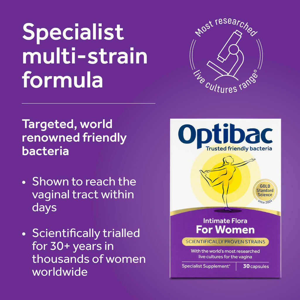 Optibac for Women - Vaginal Live Cultures - Most Researched Strains for Intimate Flora - Lactobacillus Reuteri RC-14 & Lactobacillus Rhamnosus GR-1-30 Vegan Capsules - Damaged Box - BBE 11/2027